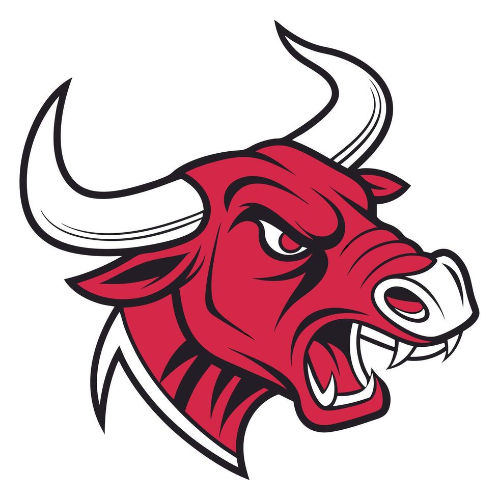 the head of a bull is shown in red and white vector