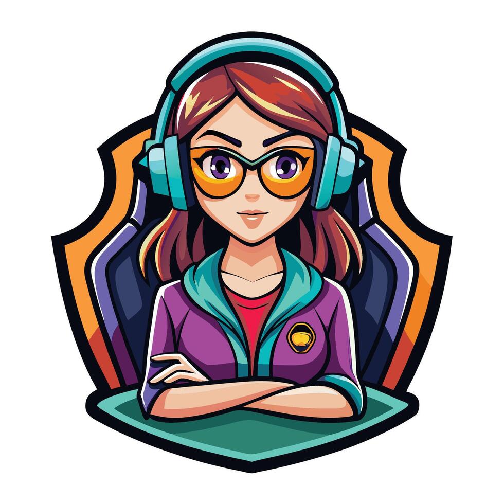 a girl gamer wearing headphones and glasses vector