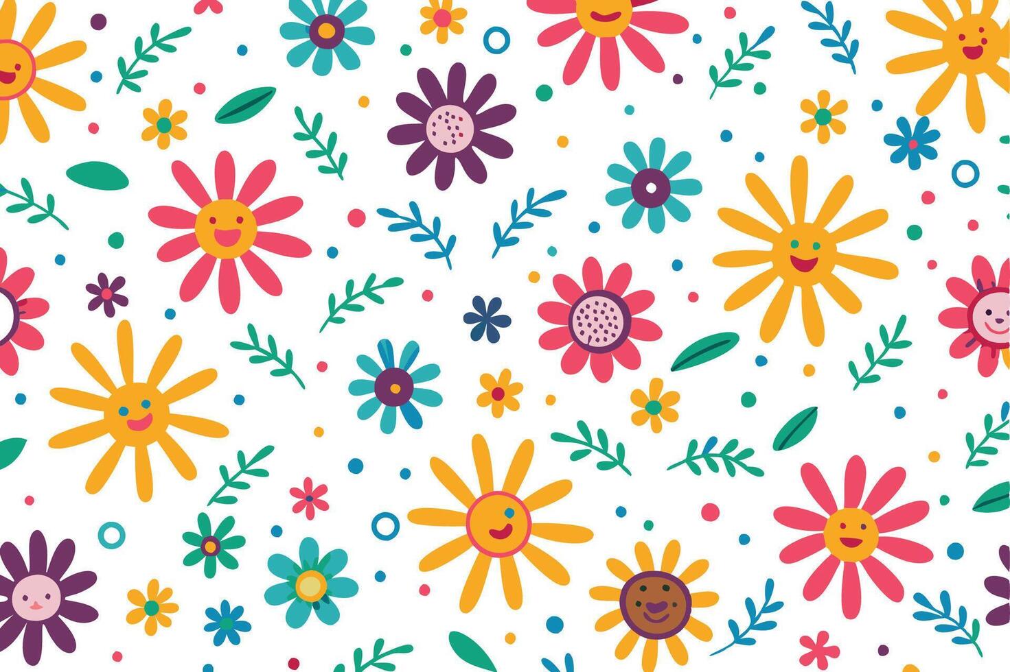 a colorful pattern with flowers and leaves vector