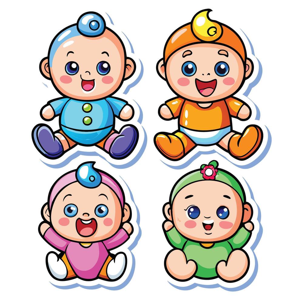 cartoon baby stickers vector