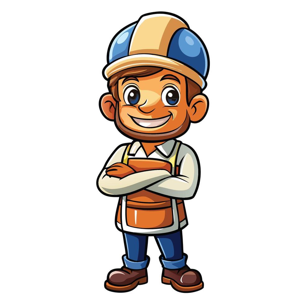 cartoon builder character illustration isolated on white background vector