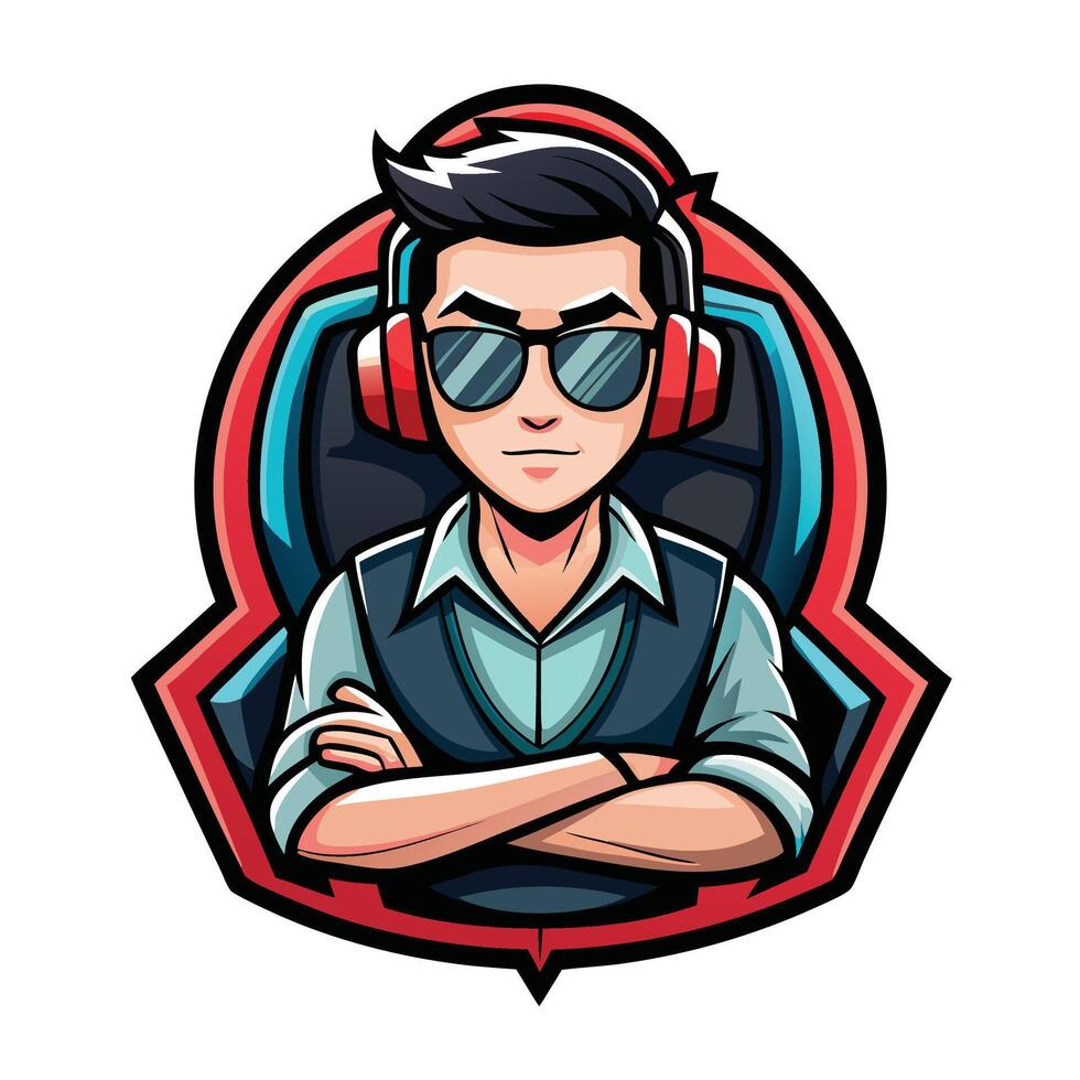 a man wearing headphones and sunglasses vector