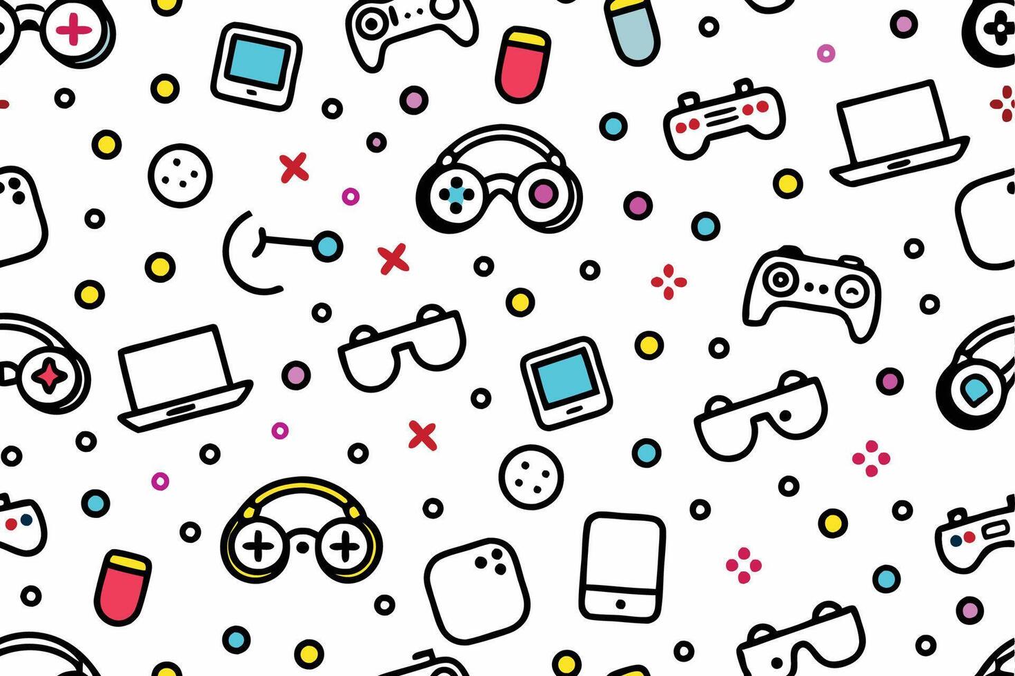 a seamless pattern with various gaming devices vector
