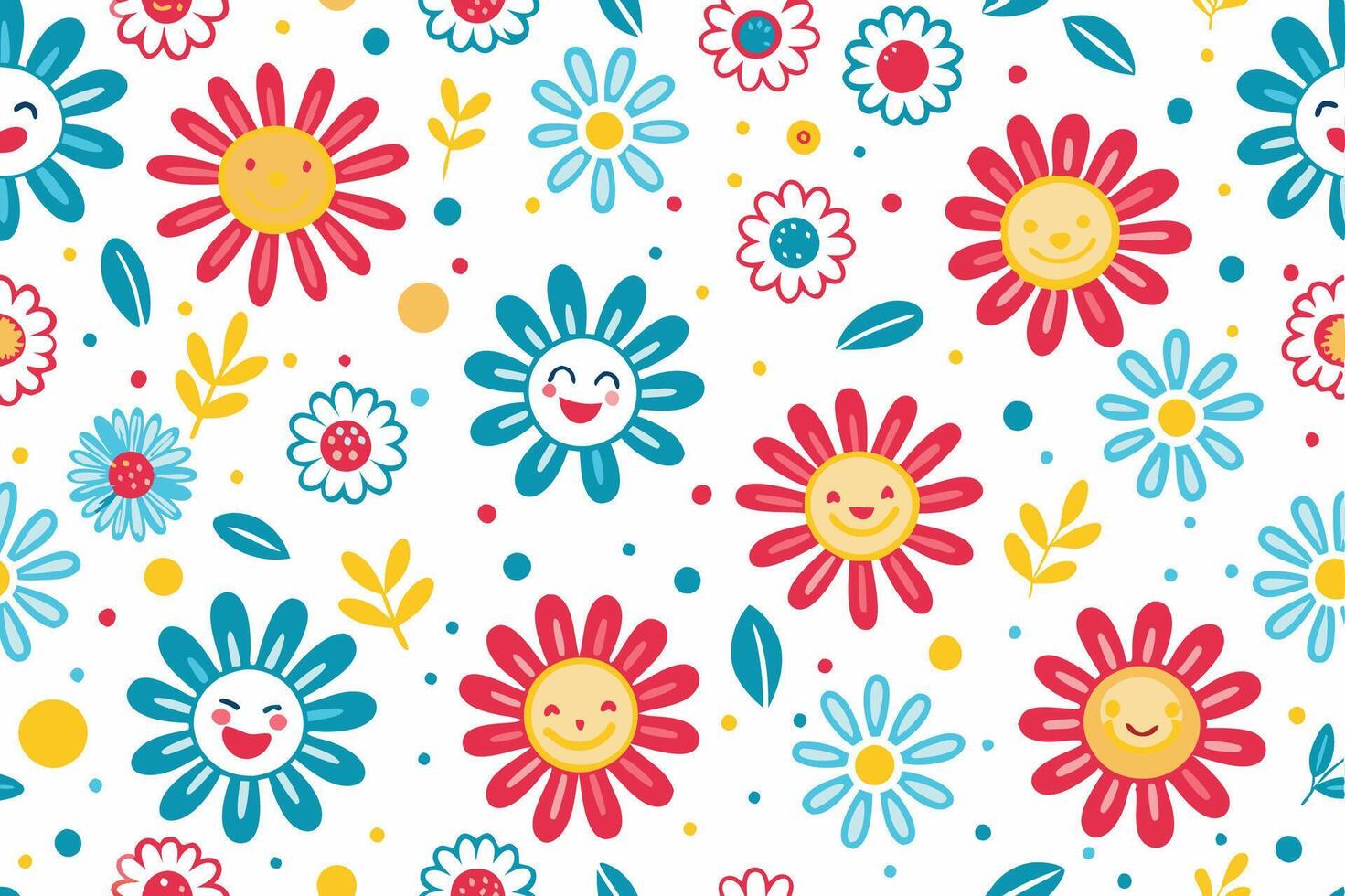 a colorful pattern with flowers and faces vector