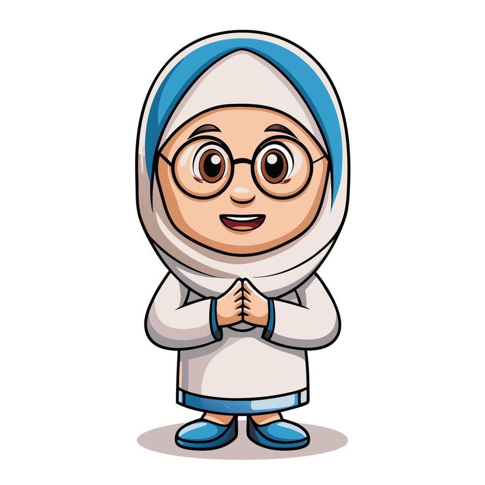 cartoon muslim girl praying with hands folded vector