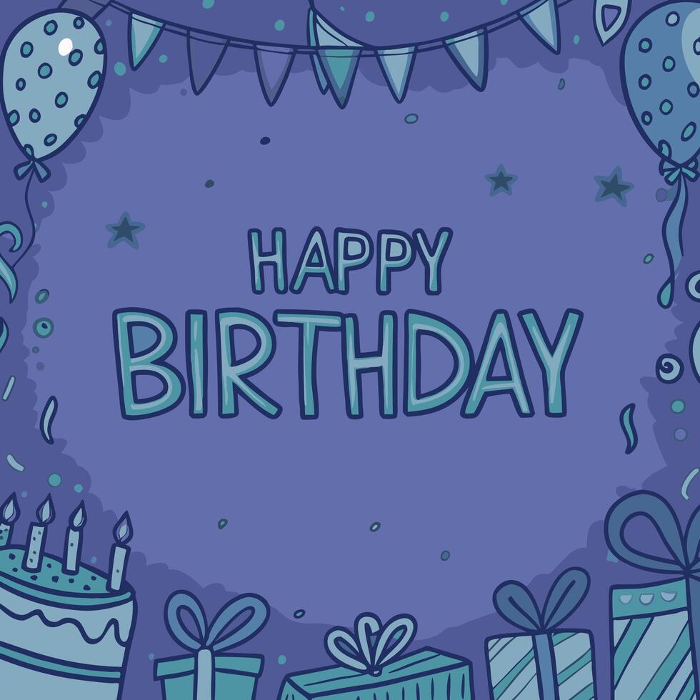 happy birthday card with gifts and balloons vector