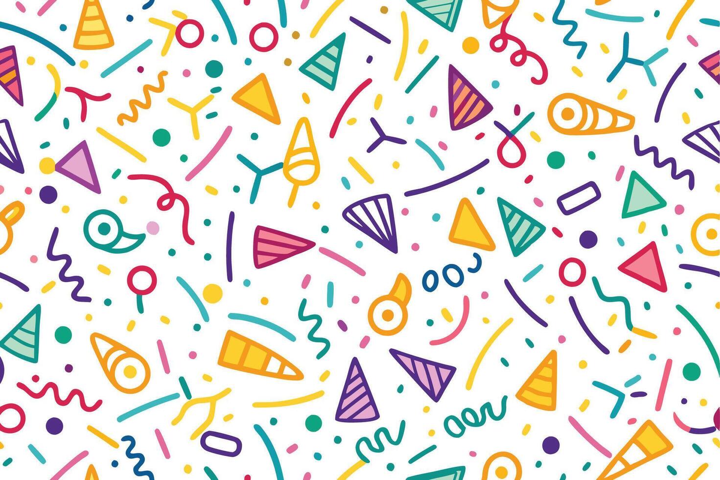 a colorful party background with confetti and party hats vector
