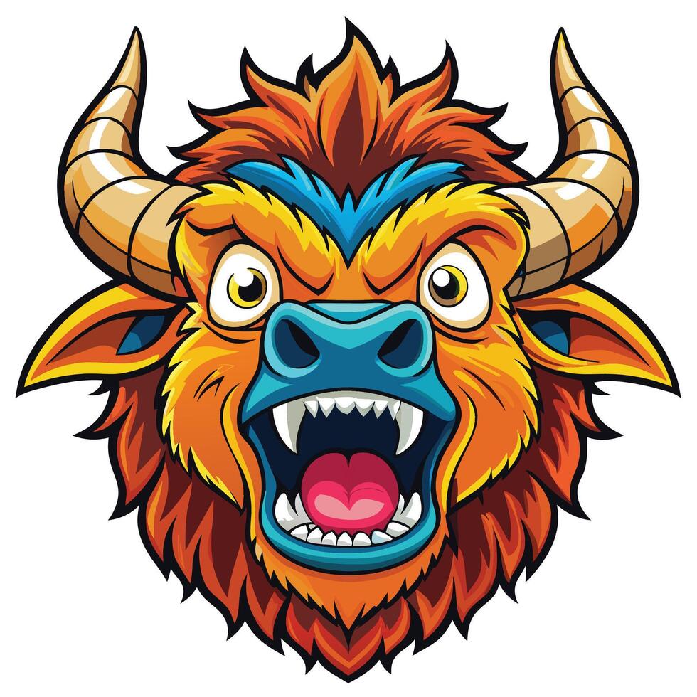 an angry bull head with horns and big teeth vector