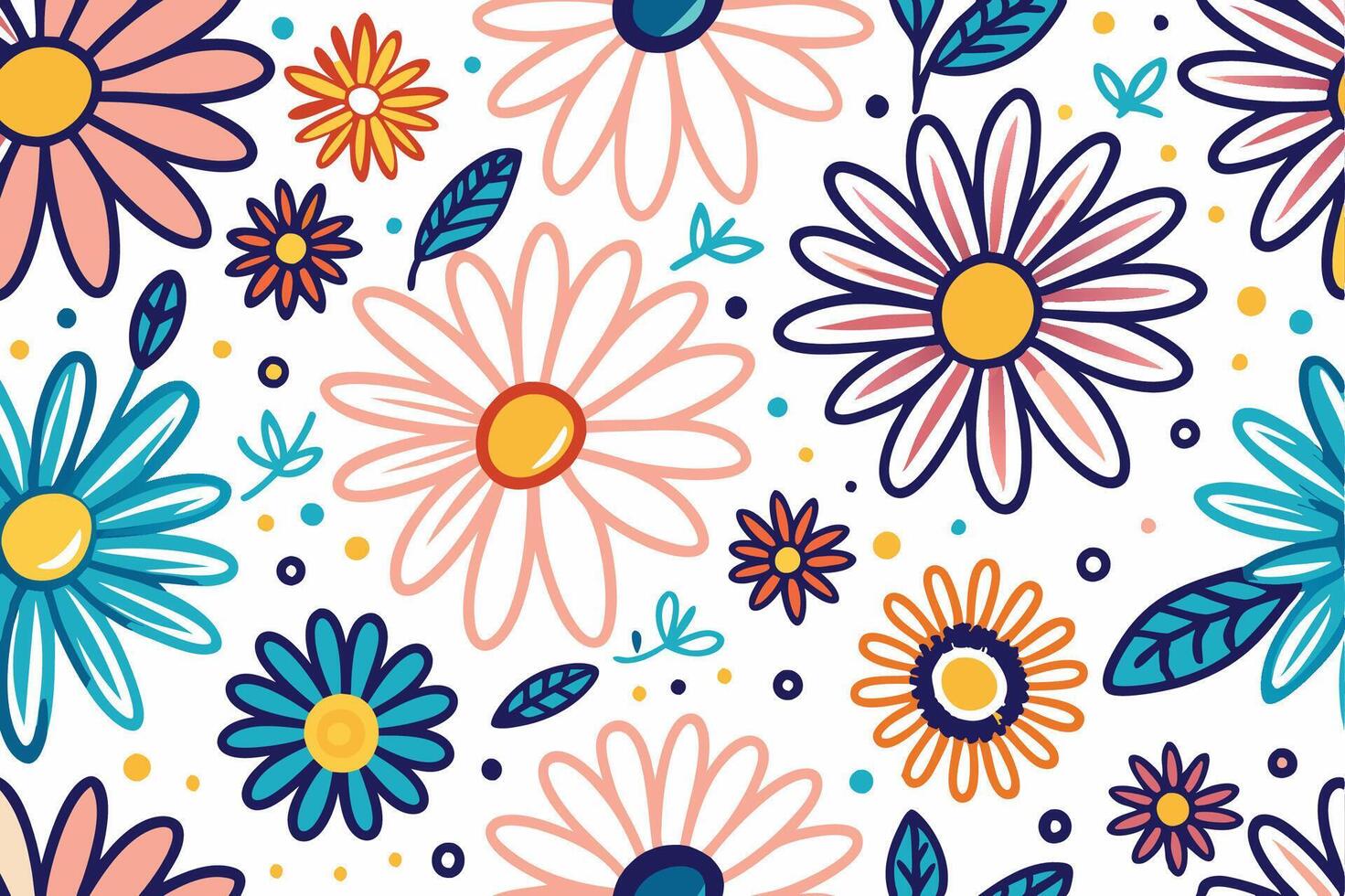 a colorful floral pattern with flowers and leaves vector