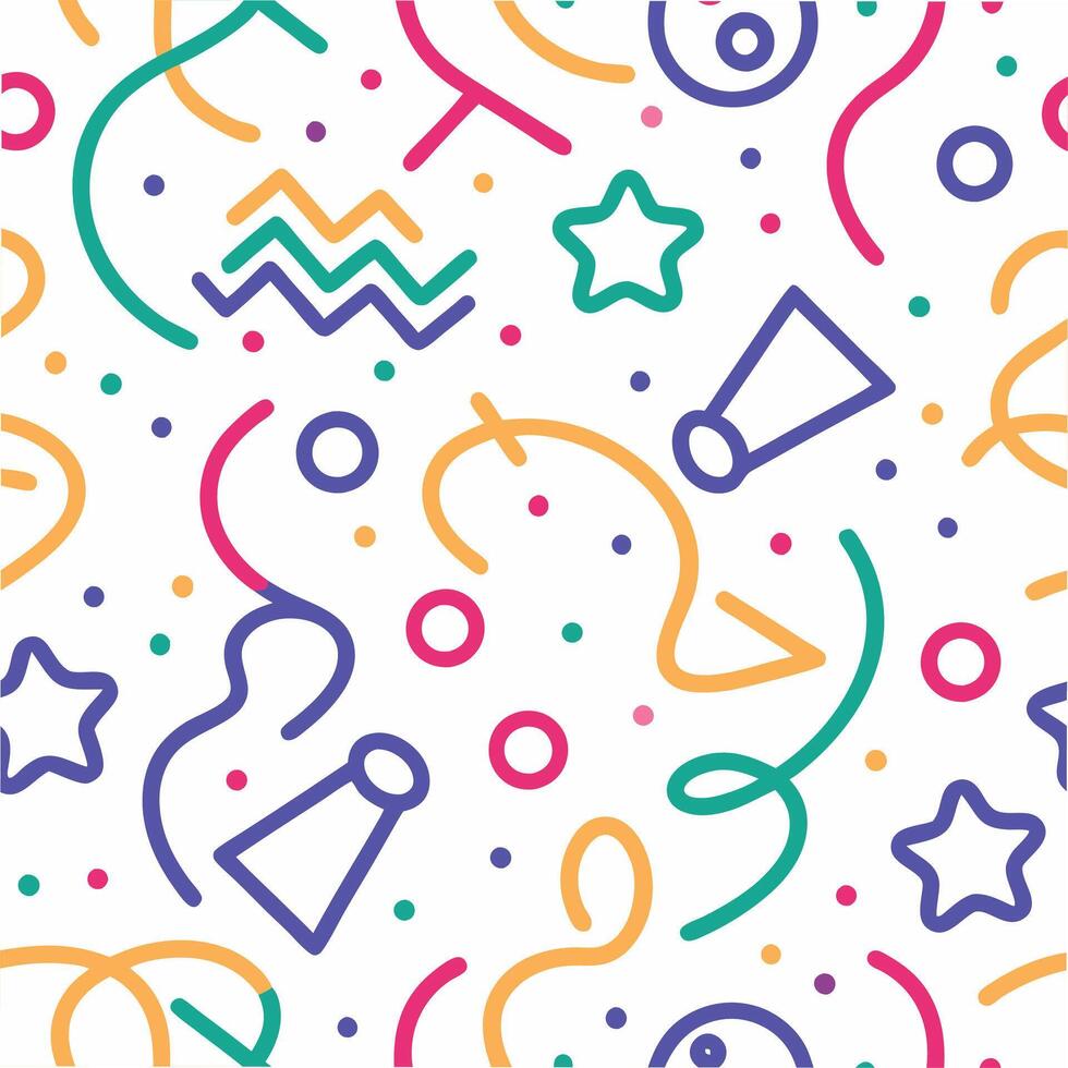 a colorful party pattern with stars, confetti and other items vector