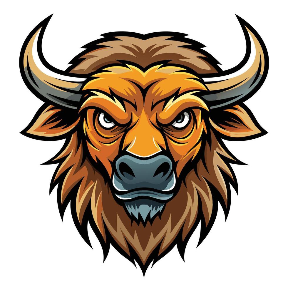 an angry buffalo head with horns on a white background vector