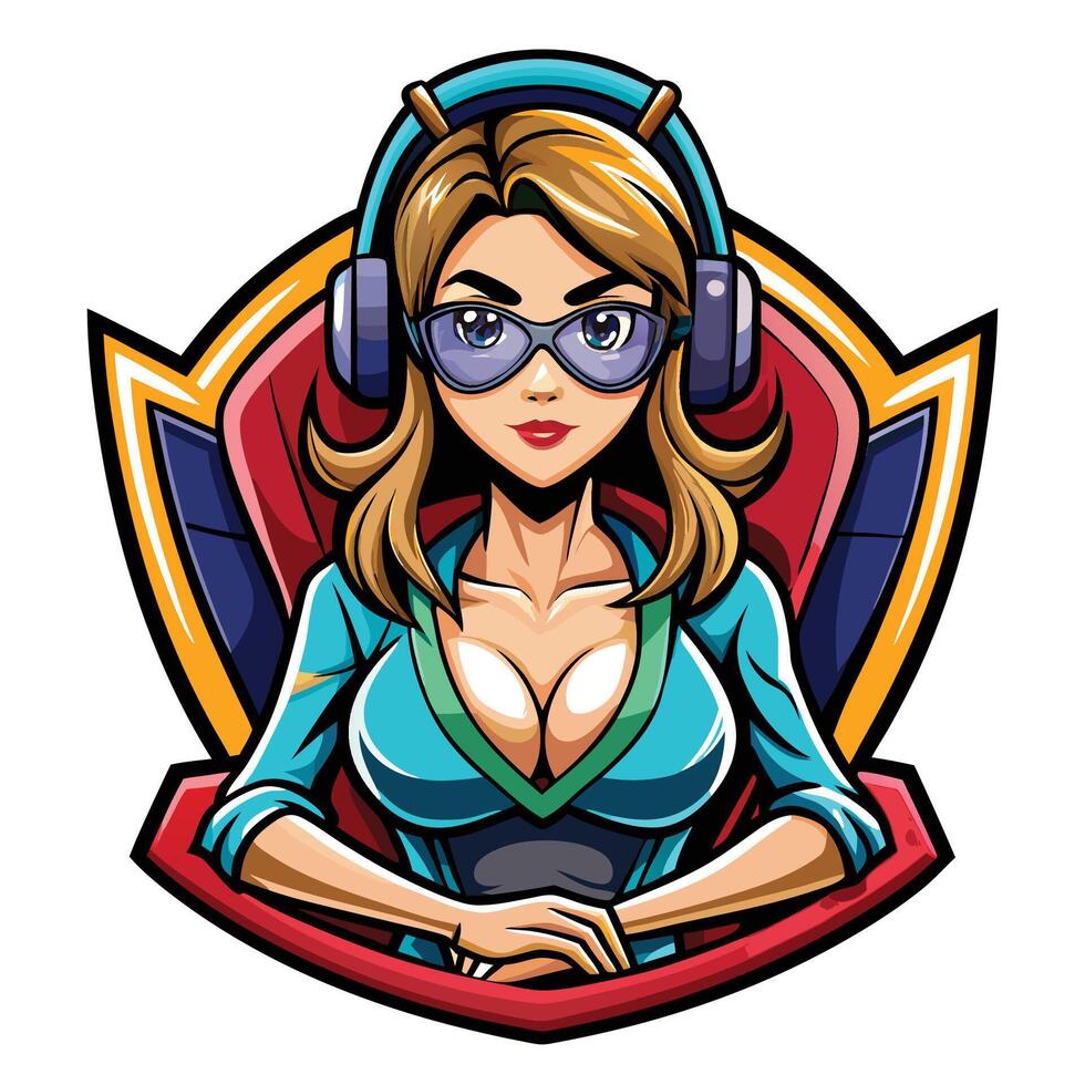a cartoon woman with headphones and glasses vector