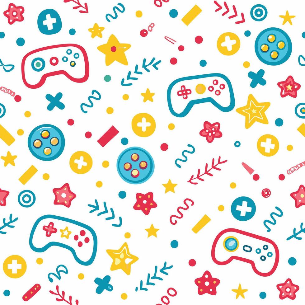 seamless pattern with colorful game controllers and stars vector