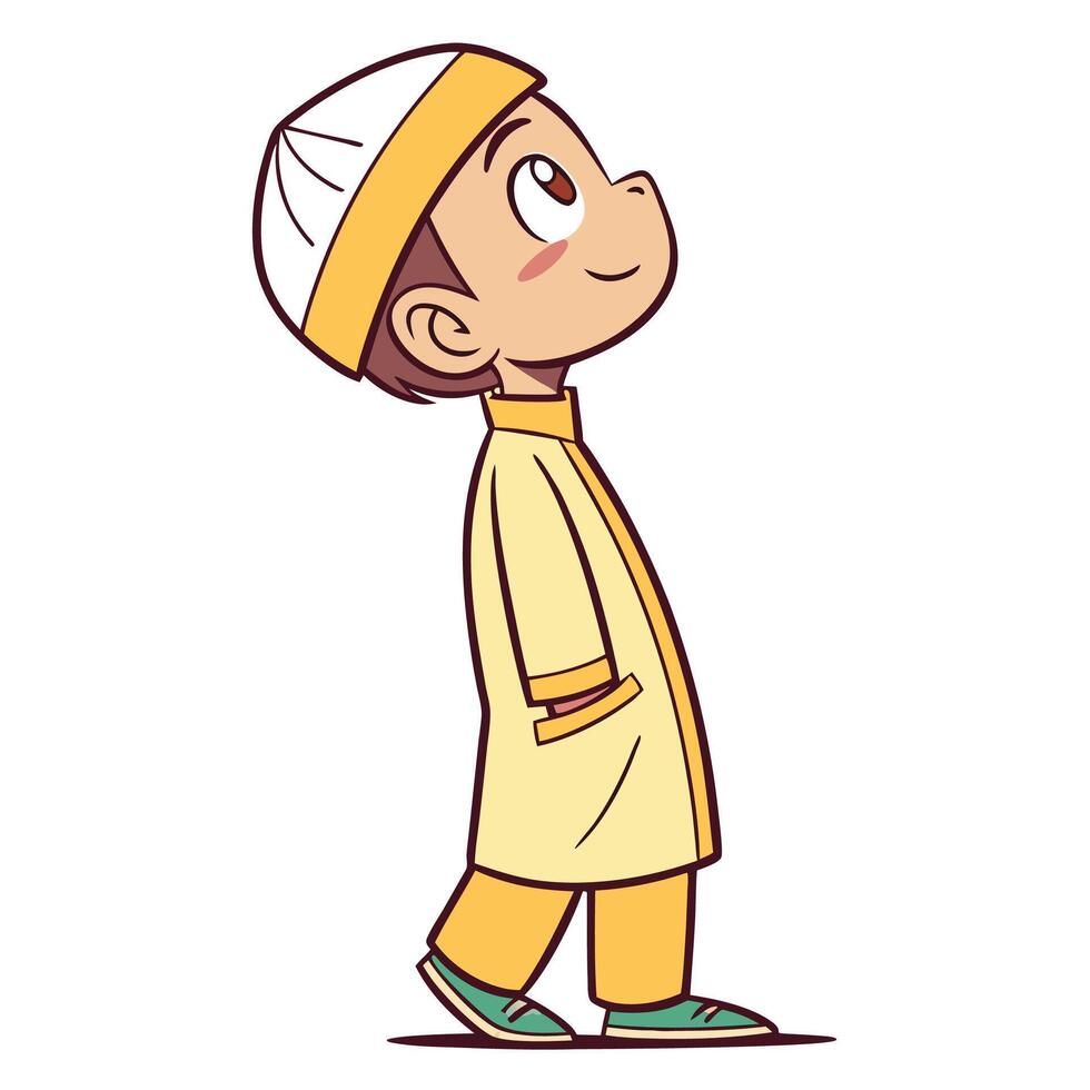 cartoon muslim boy in traditional clothes vector