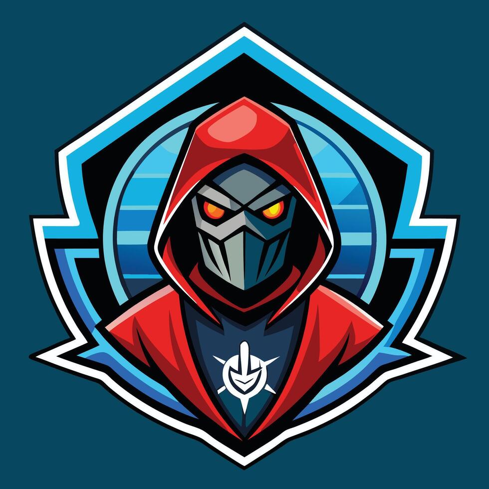 a red hooded man with a red mask on his face vector
