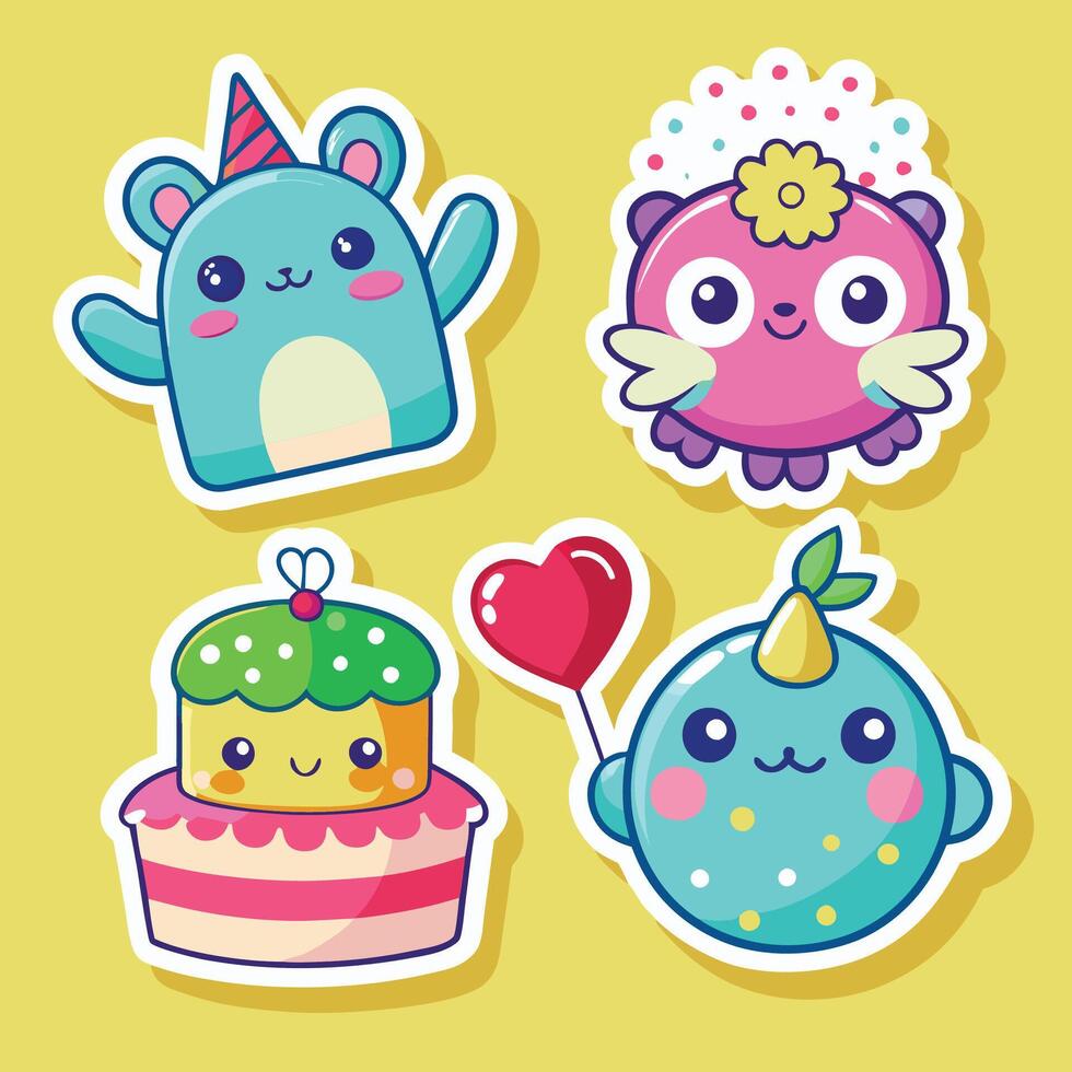 cute monster stickers set illustration vector