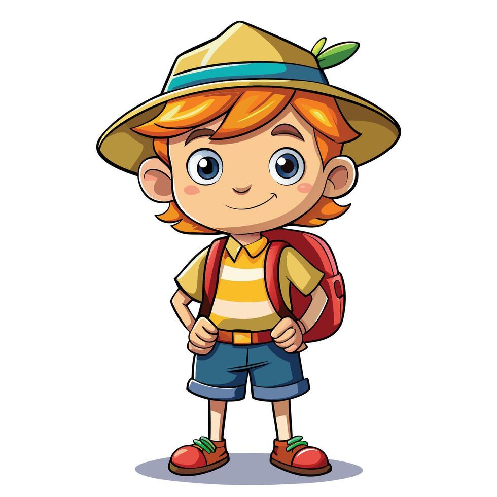 cartoon boy with hat and backpack vector