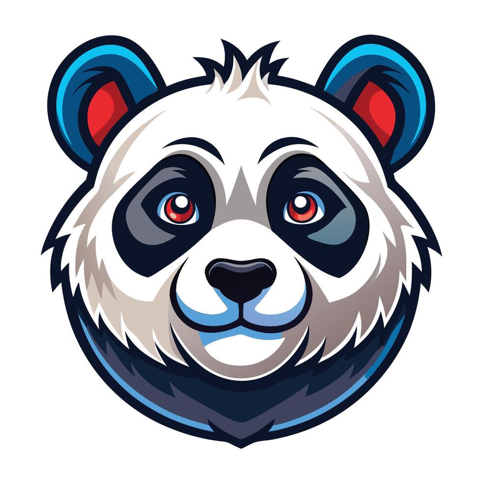 a panda bear head with blue eyes and red nose vector