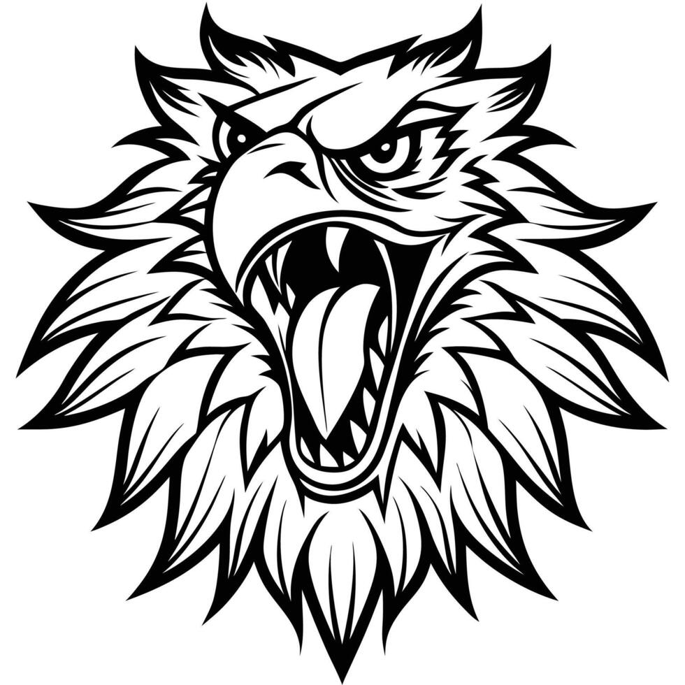 an eagle head with open mouth and open beak vector
