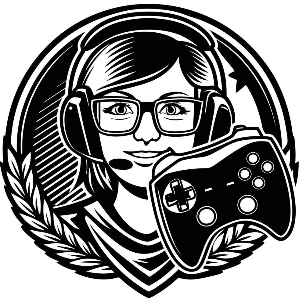 a girl gamer with a controller in her hand vector