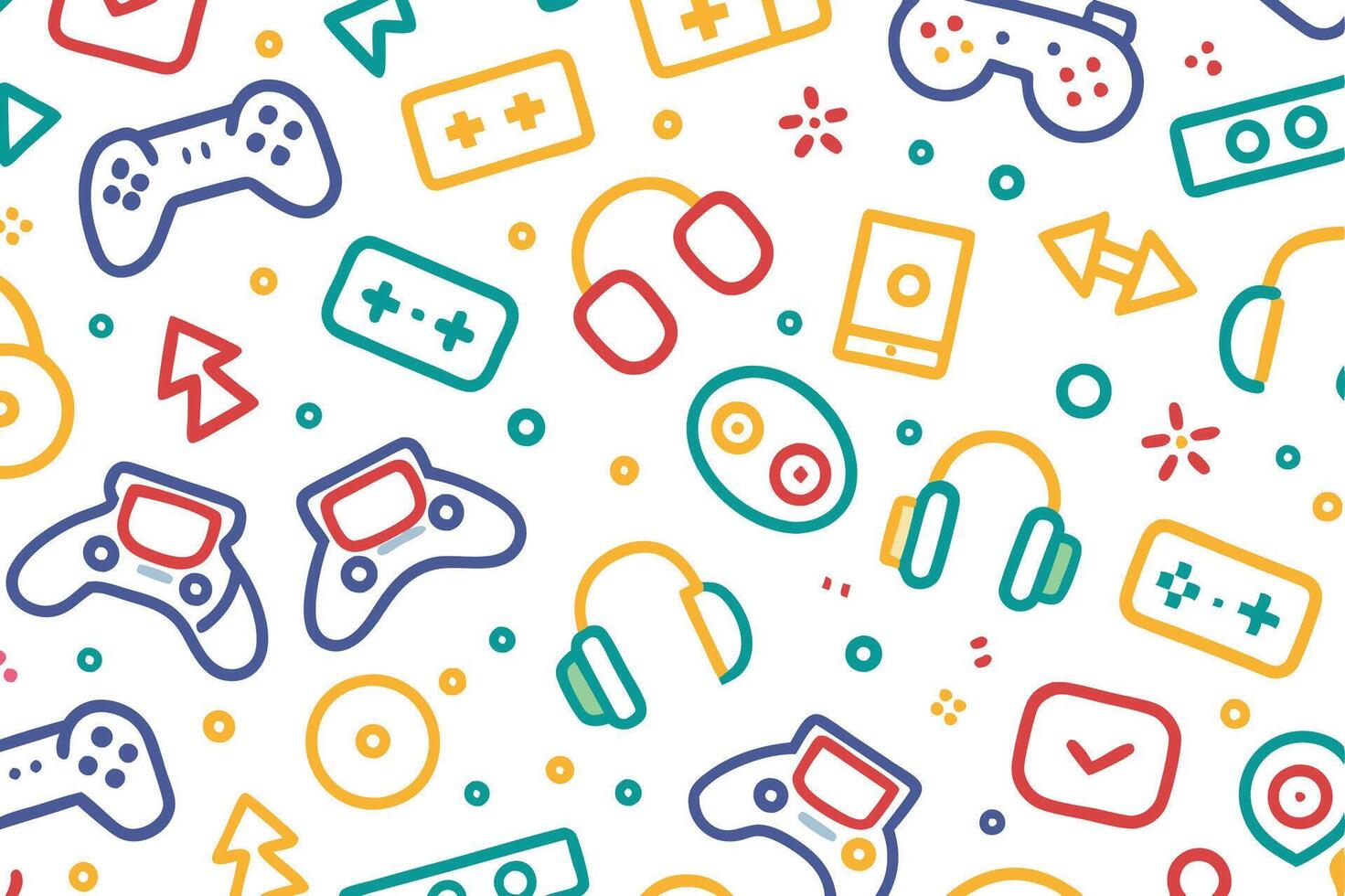 a colorful pattern with game controllers and other items vector