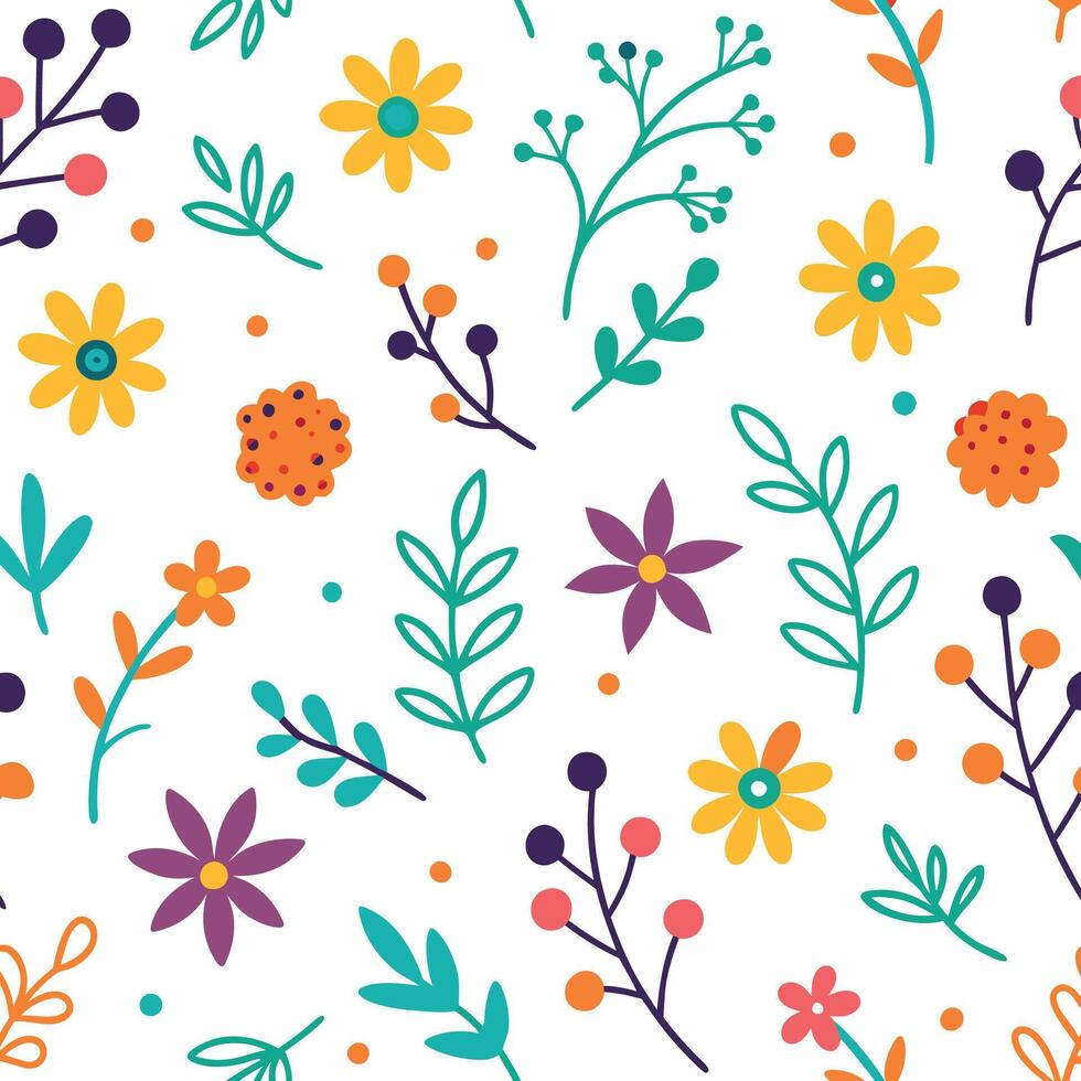 floral seamless pattern with colorful flowers and leaves vector