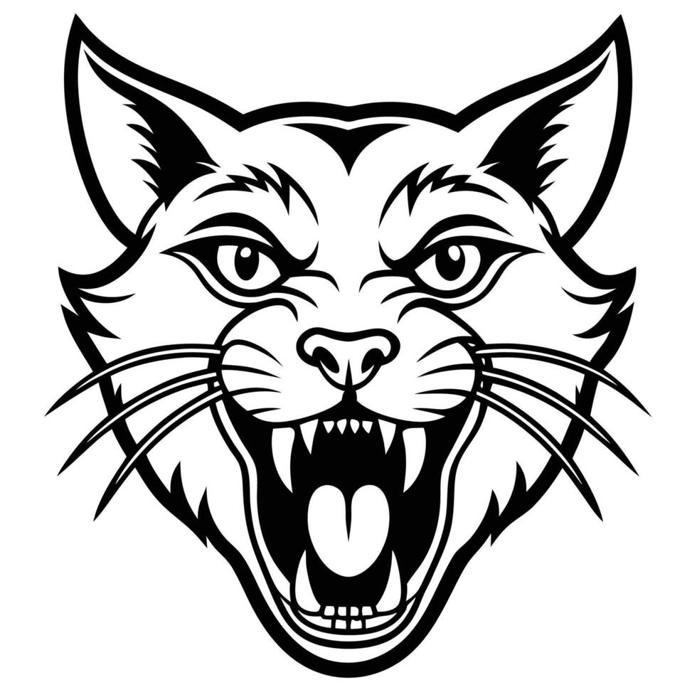 a black and white illustration of a cat head vector