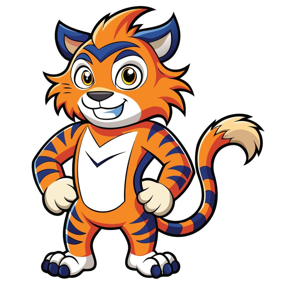 a cartoon tiger character standing with his arms crossed vector