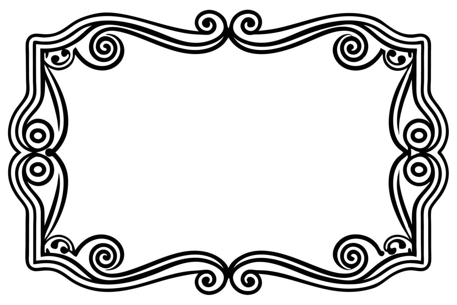 a black and white drawing of a frame with swirls vector