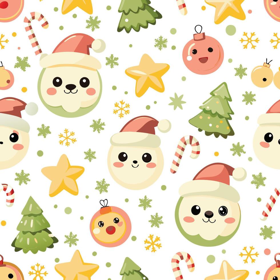 a pattern with santa claus and other christmas characters vector