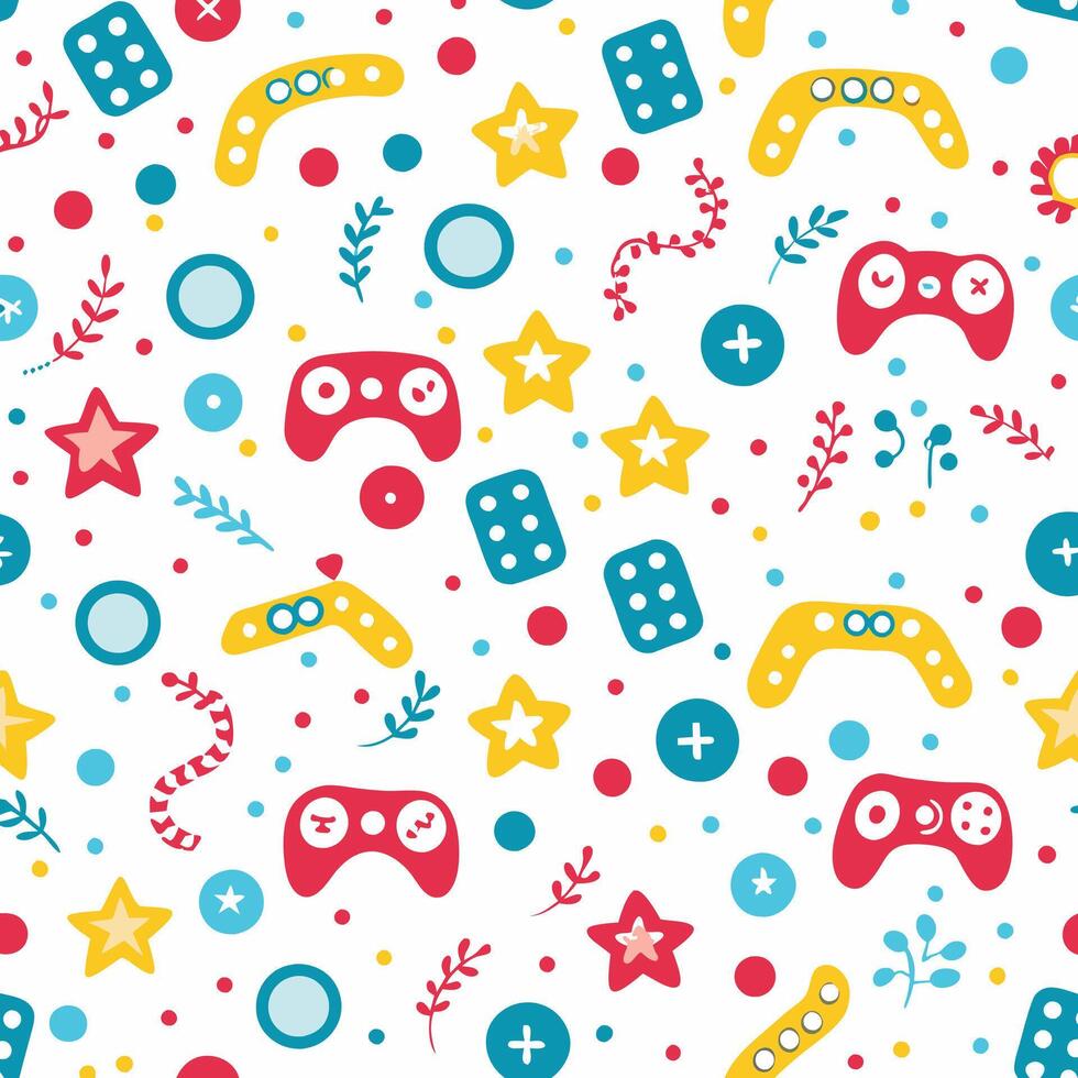a colorful pattern with game controllers and other items vector