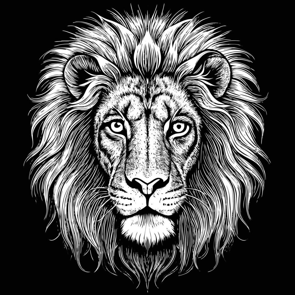 lion head in a black and white drawing style vector