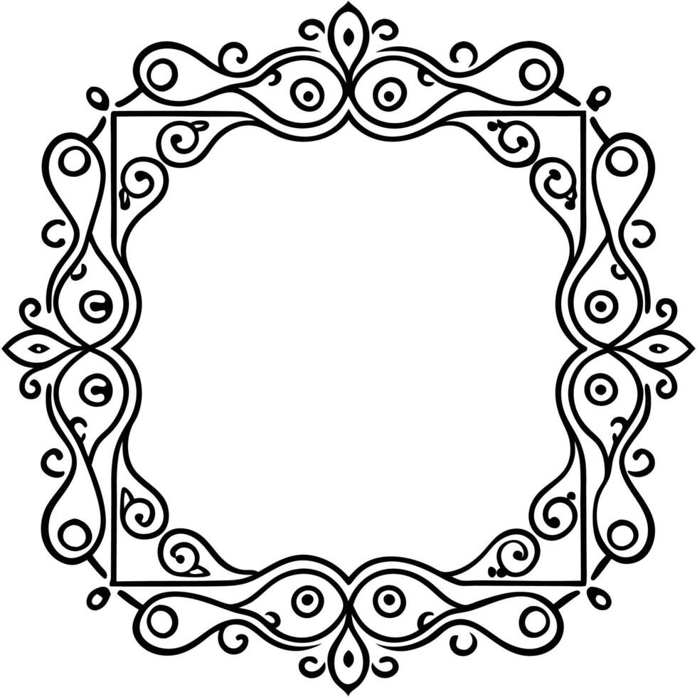 a black and white square frame with swirls vector