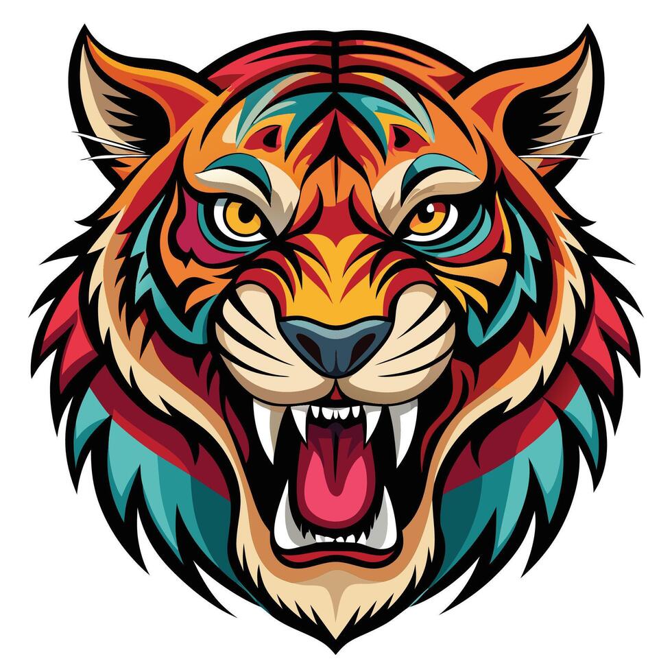 a tiger head with a colorful face vector