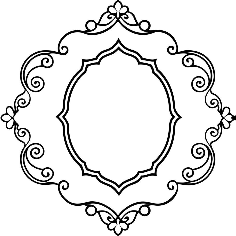 a black and white oval frame with a scroll vector