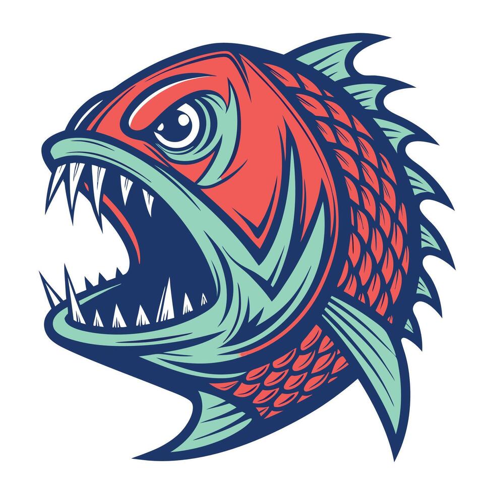 an angry fish with sharp teeth and fangs vector