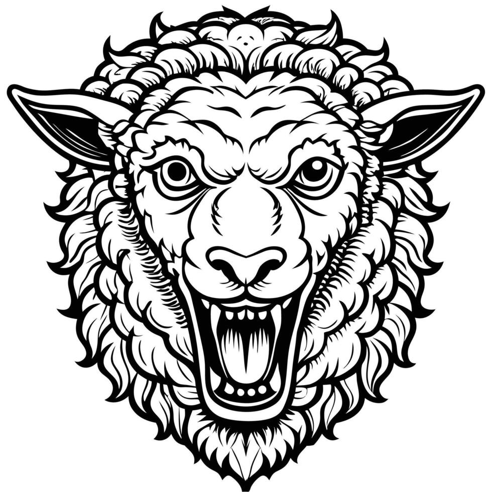 a black and white illustration of a sheep head vector