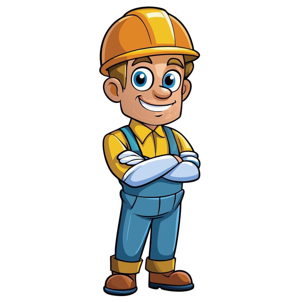 cartoon construction worker with arms crossed vector