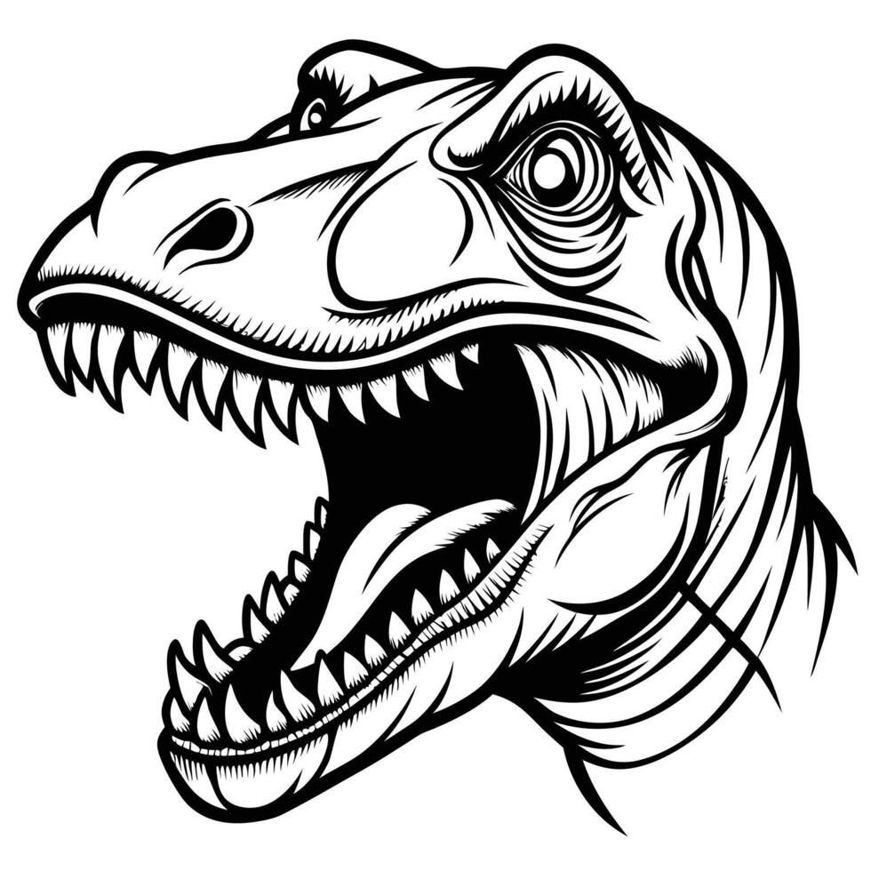 a t - rex head with open mouth and teeth vector