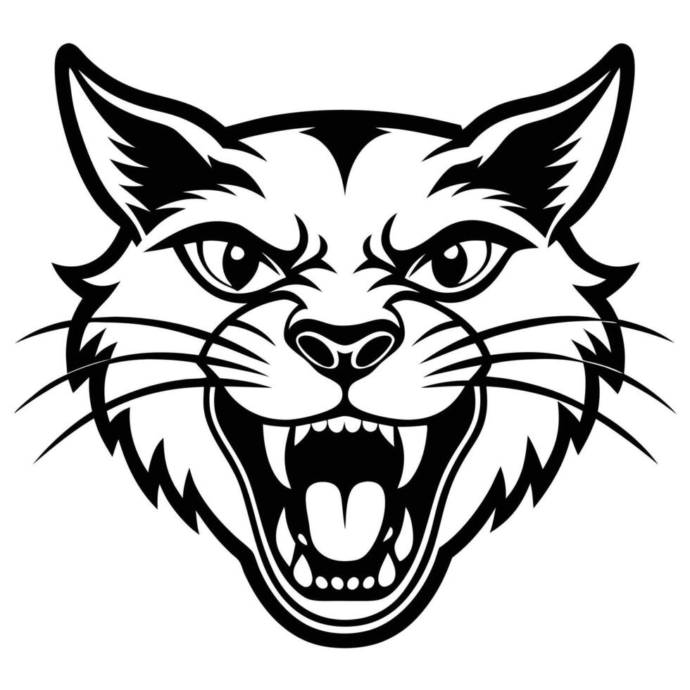 a black and white illustration of a cat head vector