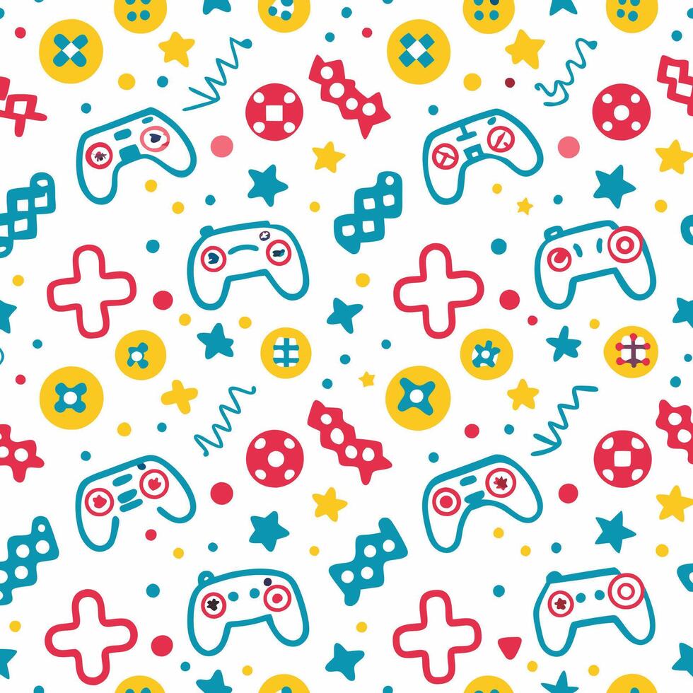 seamless pattern with colorful game controllers and stars vector