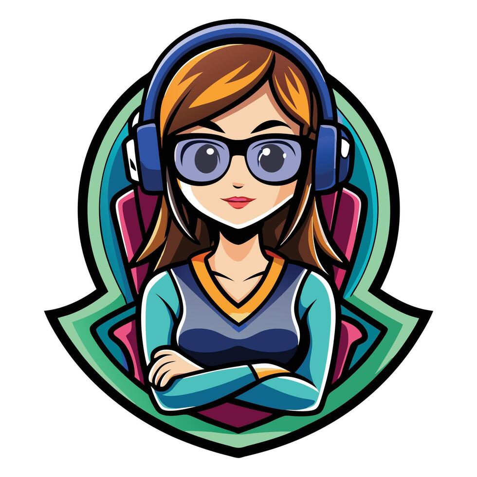 a cartoon girl wearing headphones and glasses vector