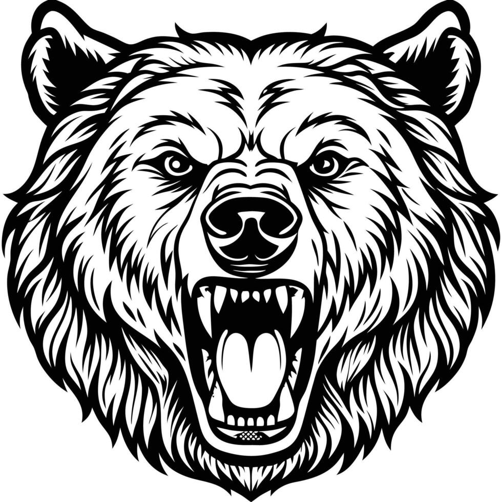 a bear head with its mouth open and its teeth showing vector