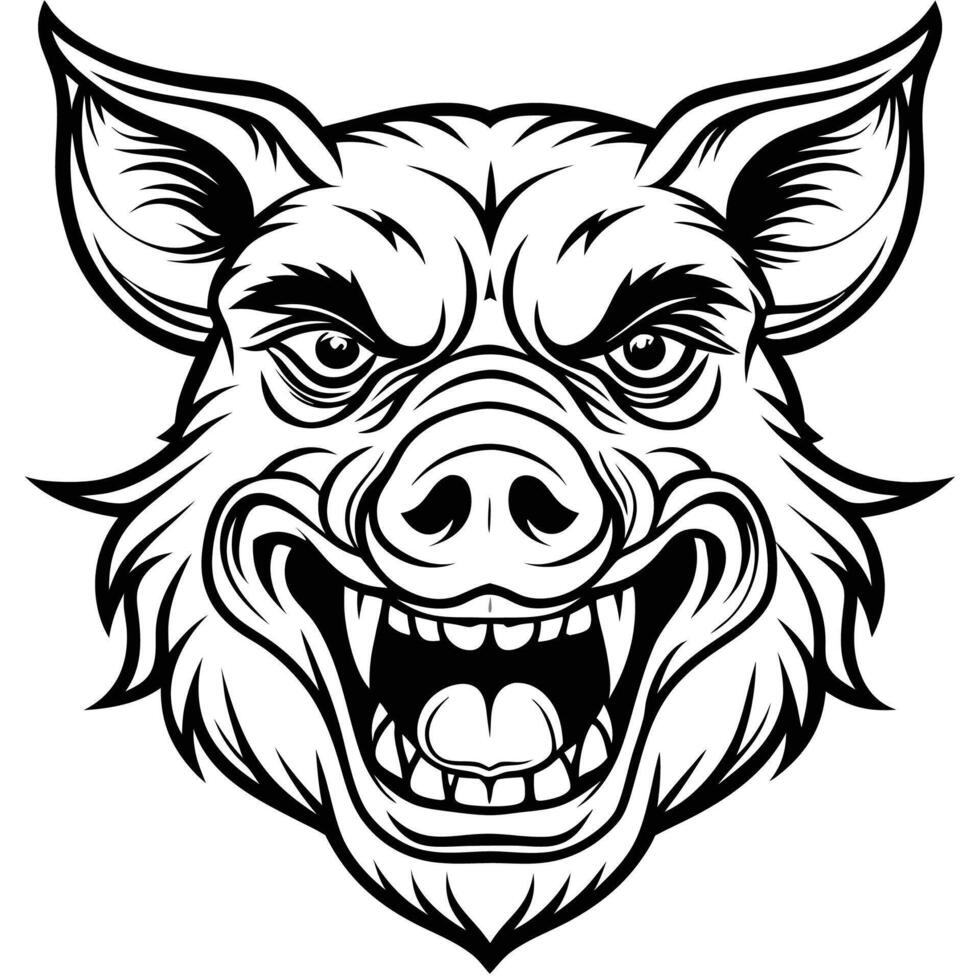 a black and white illustration of a boar head vector
