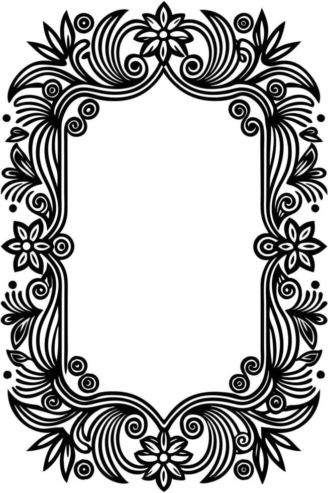 a black and white floral frame with a white background vector