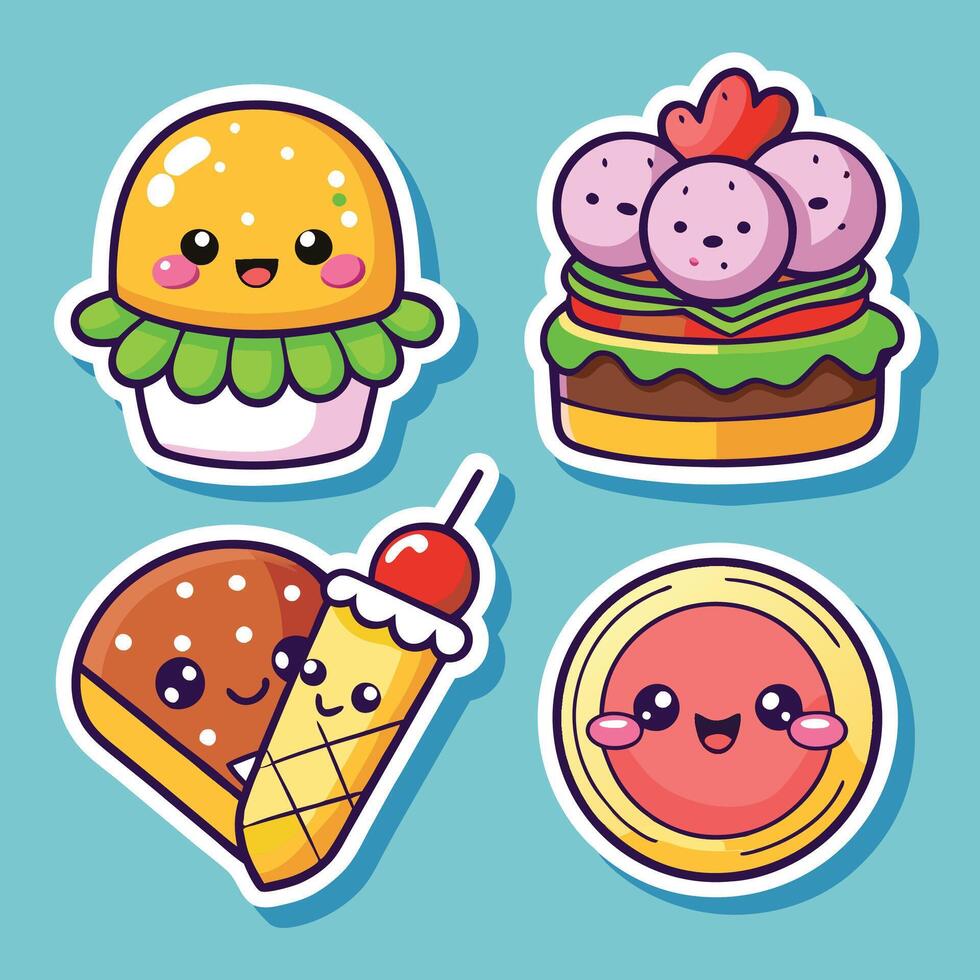 cute hamburger, hot dog, ice cream and hamburger stickers vector