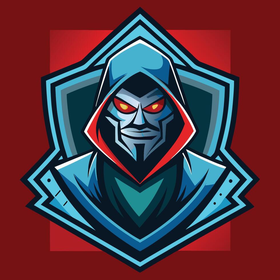 the evil villain is wearing a hoodie and has red eyes vector