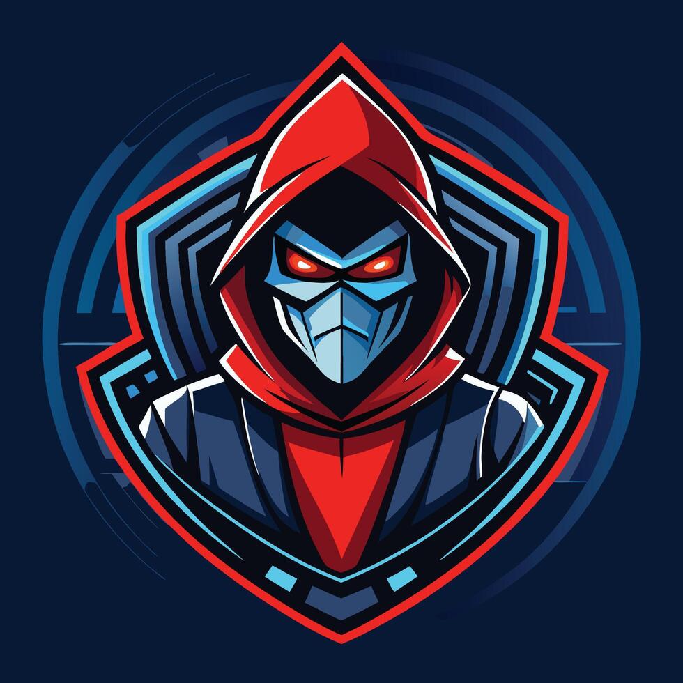 a red hooded man with a blue mask on his face vector