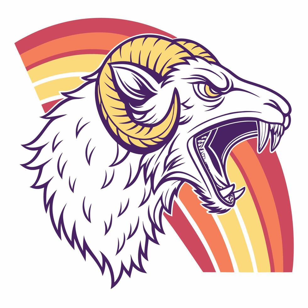 a ram head with a rainbow in the background vector