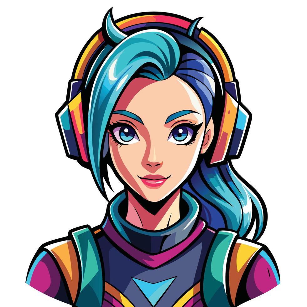 a cartoon girl wearing headphones vector